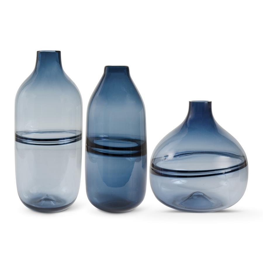Persian Blue Glass Vases Handblown Stripe