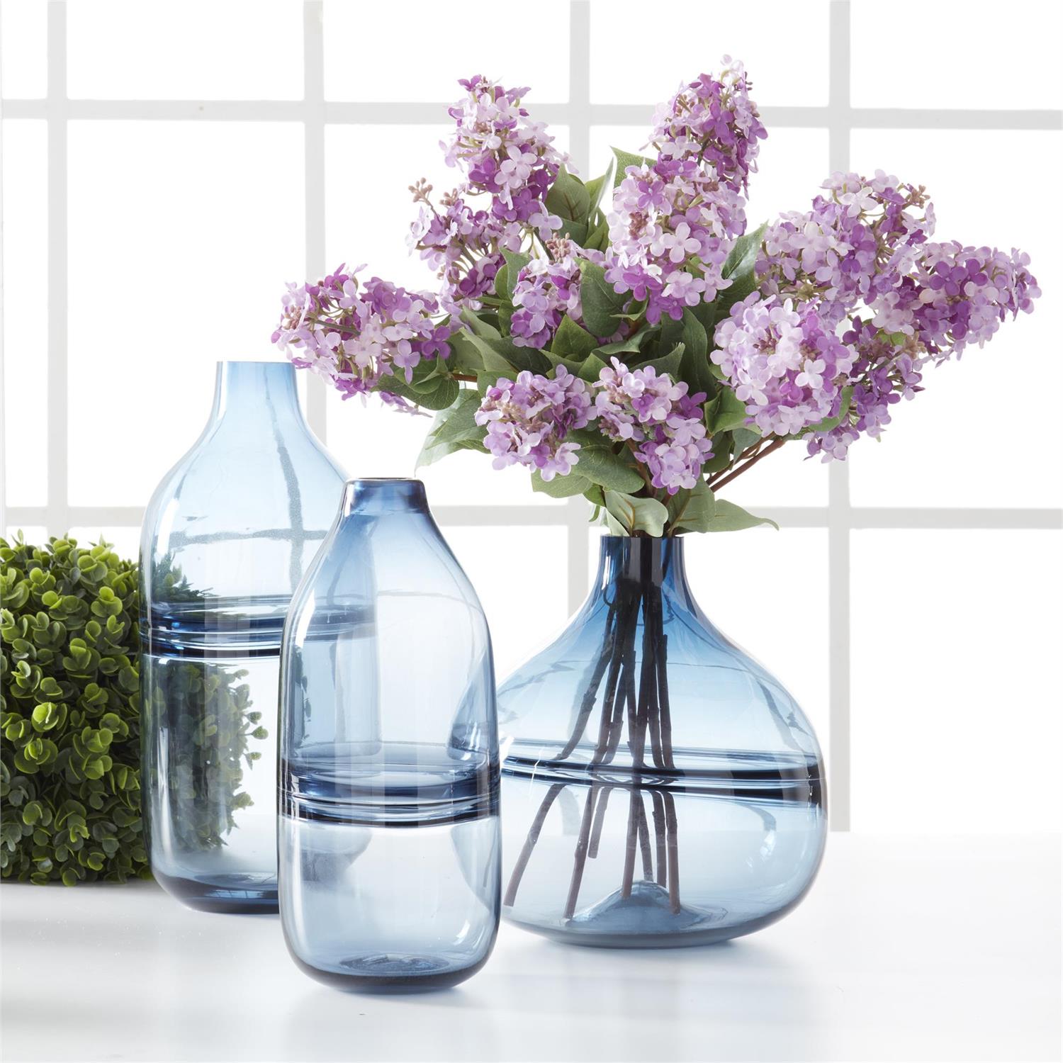 Persian Blue Glass Vases Handblown Stripe