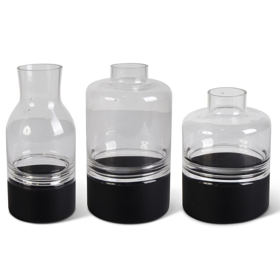 Clear Glass Vases with Painted Black Bottom