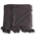 Gray Knit Throw with Pom Pom Trim