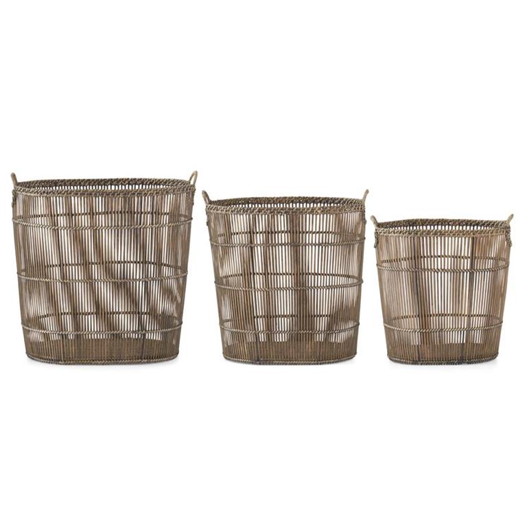 Metal Framed Rattan Slat Nesting Basket