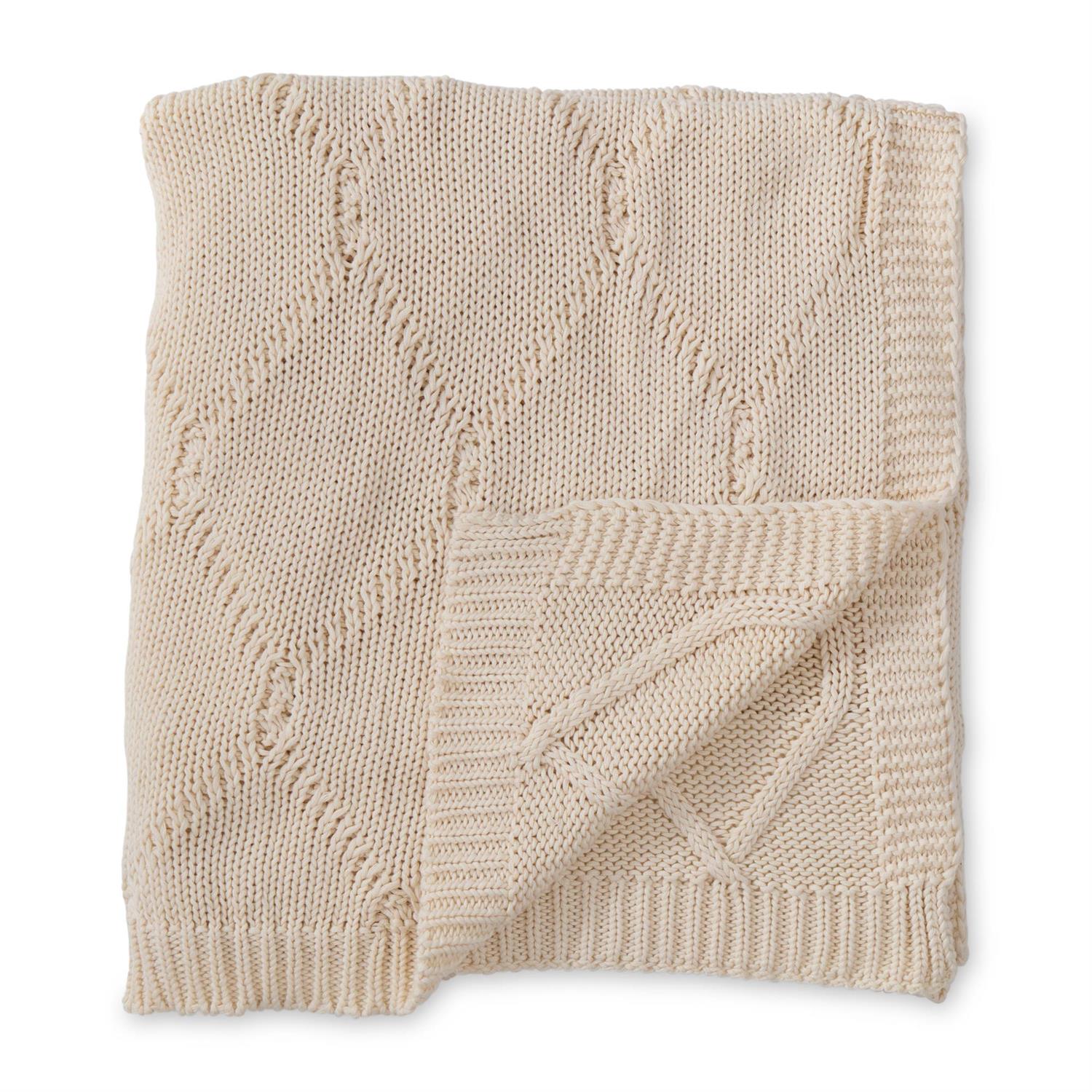 Cream Diamond Knit Throw Blanket