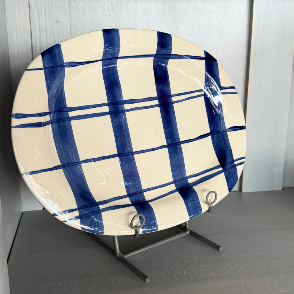 Navy Plaid Hand-Painted Stoneware Platter
