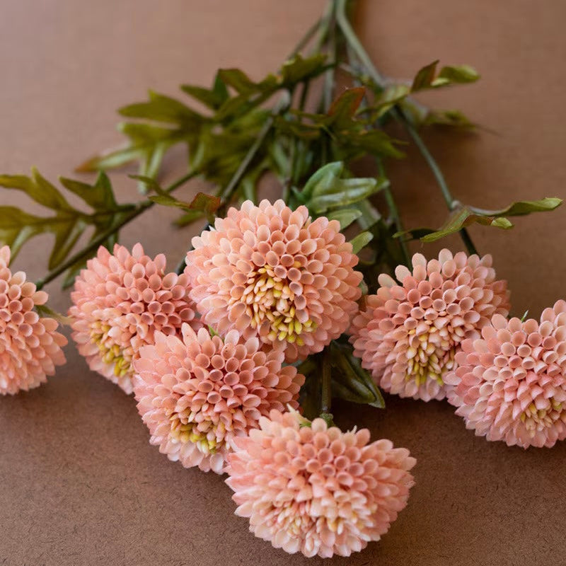 Artificial Light Pink Ball Dahlias | Seven Blooms