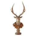 Faux Woodgrain Deer Bust on Pedestal w/ Gold Wreath