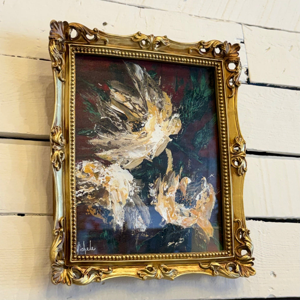 Christmas in Bloom Vintage Framed Glass Hand Painting