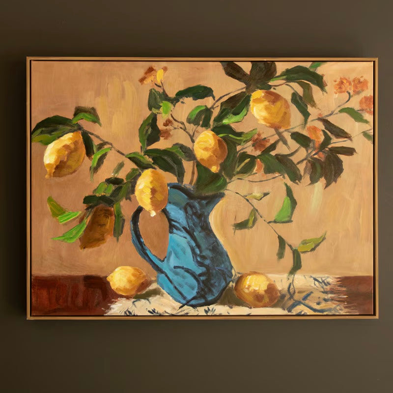 Framed Lemon in a Blue Vase Print