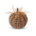 4 Inch Brown Crochet Pumpkin w/ Wood Stem and Feathers