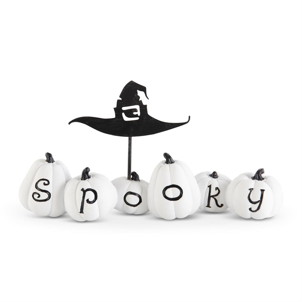 "SPOOKY" Pumpkins w/Metal Witch Hat