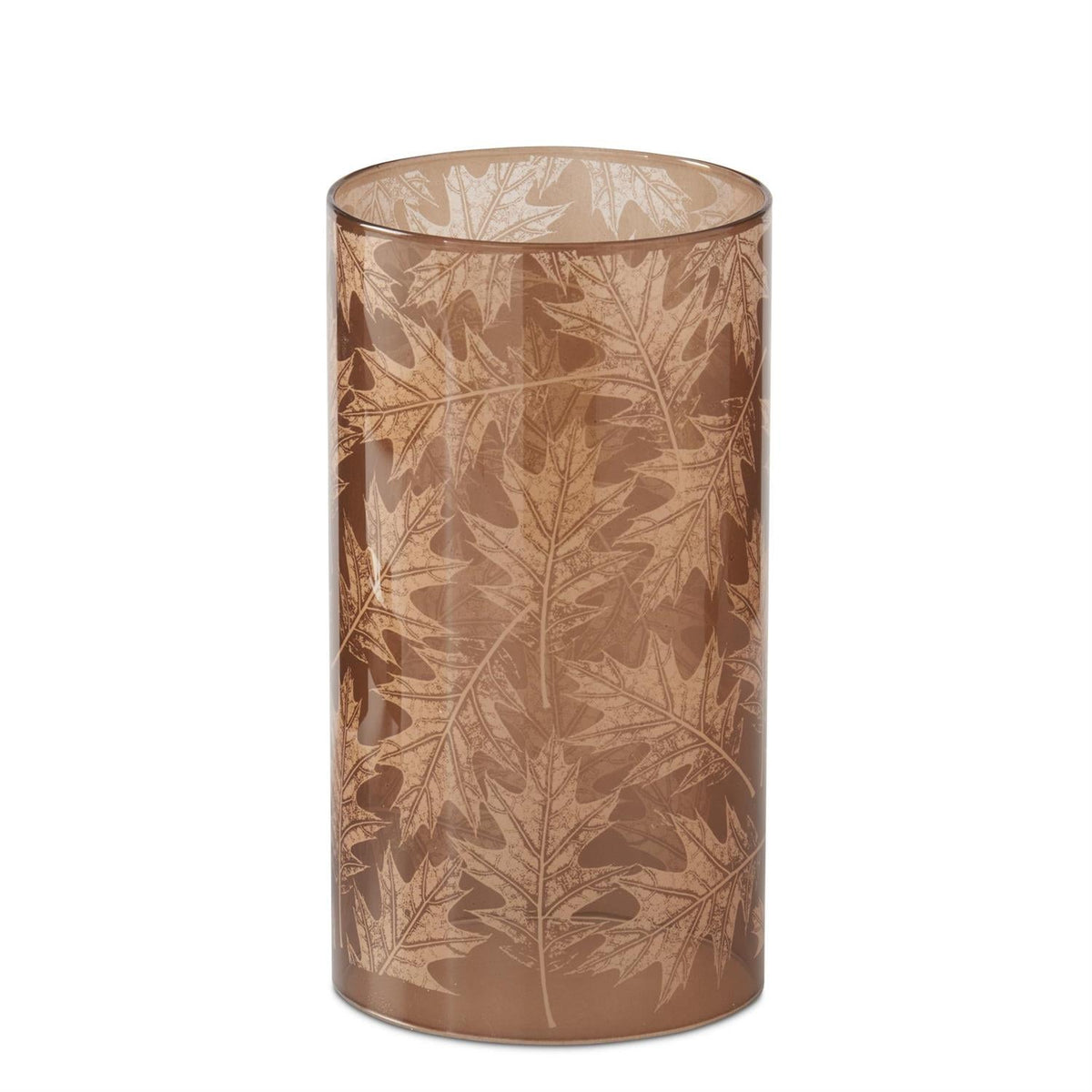 Brown Leaves Glass Slipcover and LED Candle with Remote