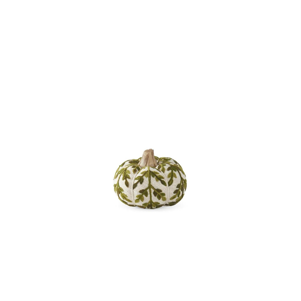 Green Foliage Knit Pumpkin with Wood Stem