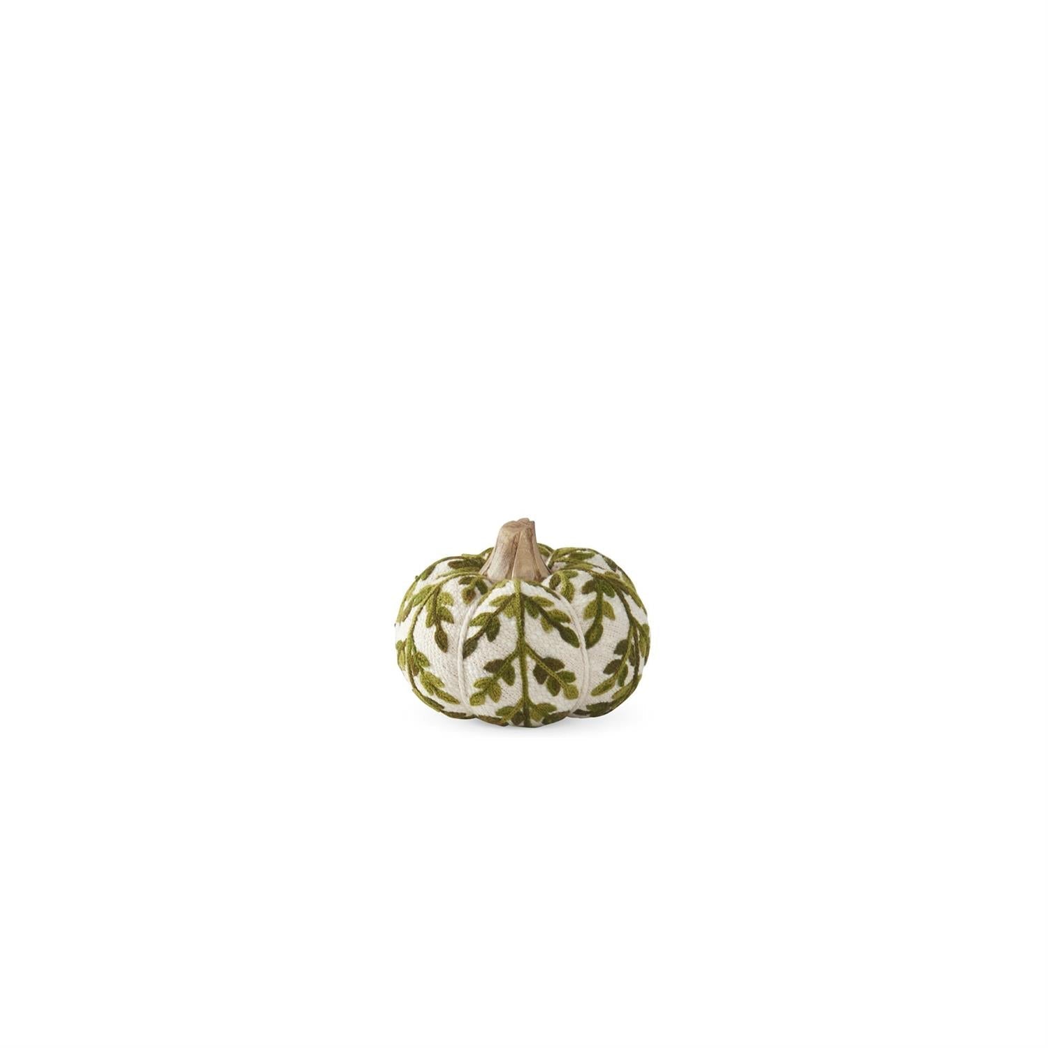 Green Foliage Knit Pumpkin with Wood Stem