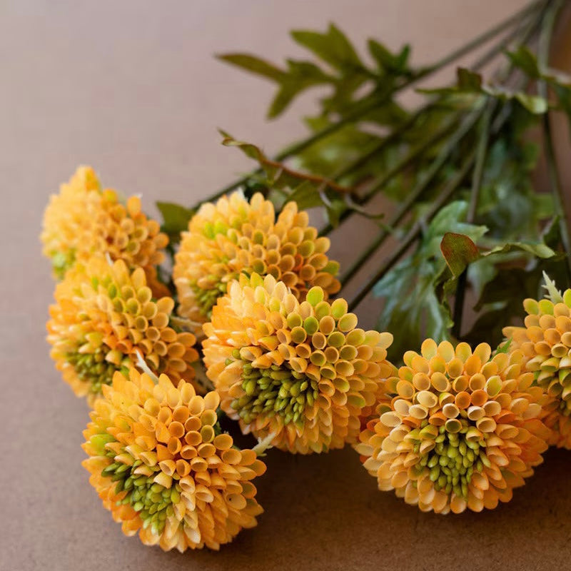 Artificial Yellow Ball Dahlias | Seven Blooms