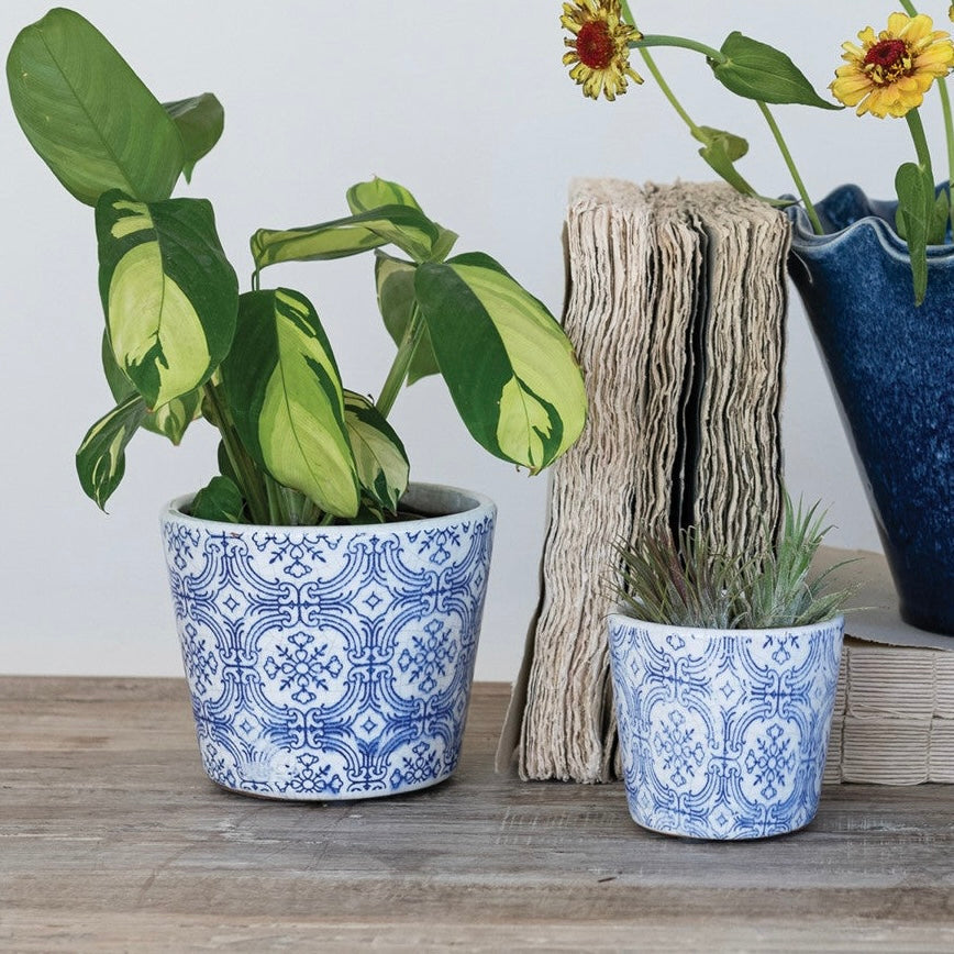 Blue & White Tile pattern Terra-cotta Planter