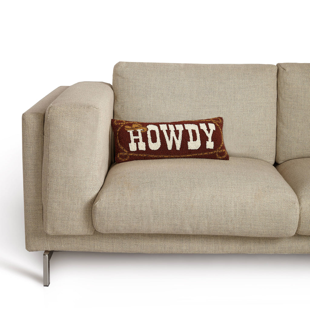 "Howdy" Cowboy Wool Hooked Pillow