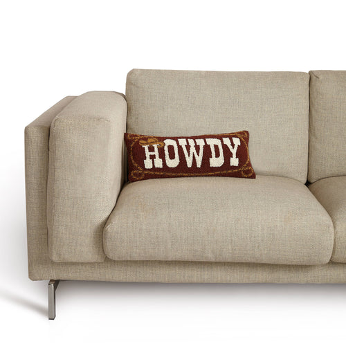 "Howdy" Cowboy Wool Hooked Pillow