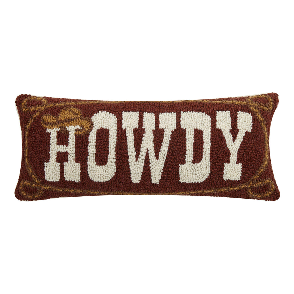 "Howdy" Cowboy Wool Hooked Pillow