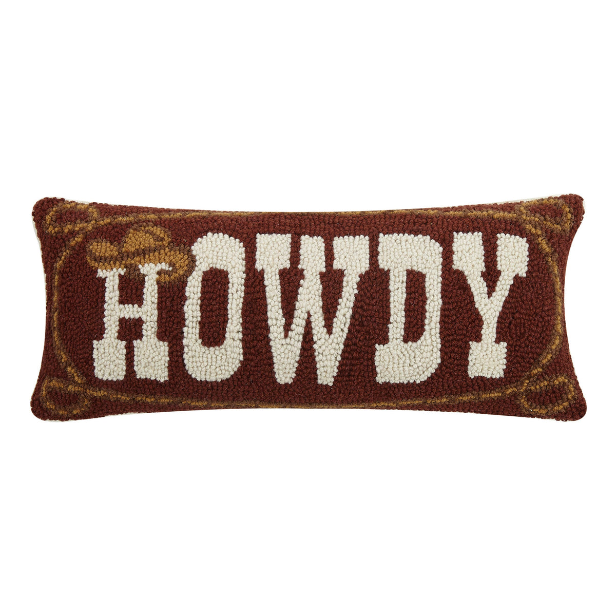 "Howdy" Cowboy Wool Hooked Pillow