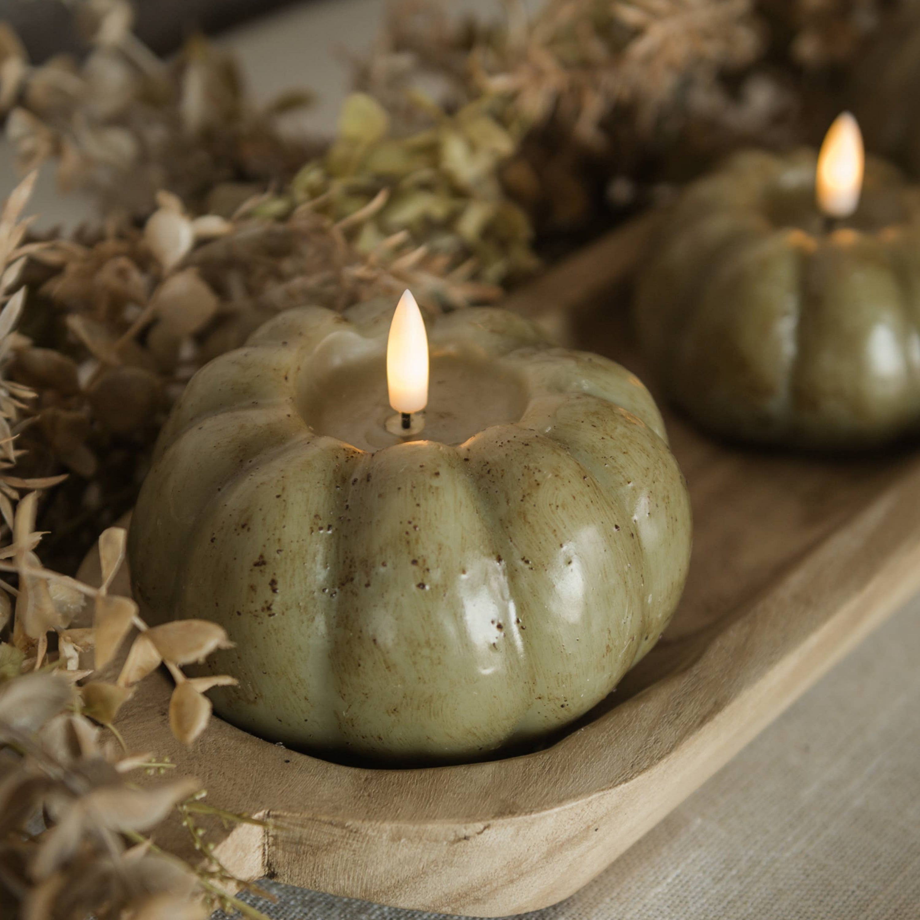 Green Pumpkin LED Candle with Flicker Flame