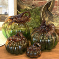 Green & Amber Handblown Glass Pumpkin