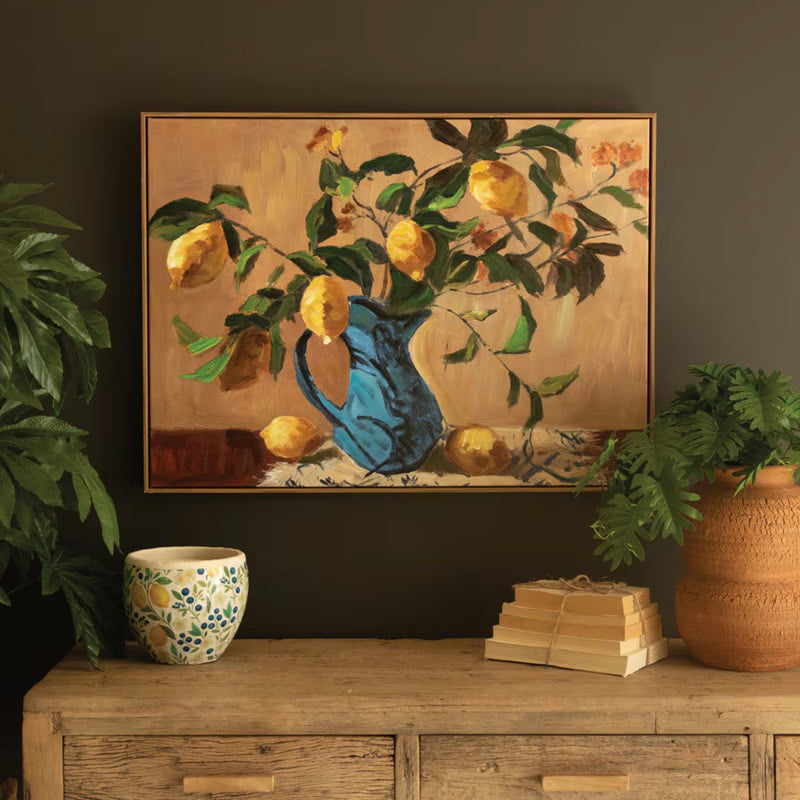 Framed Lemon in a Blue Vase Print