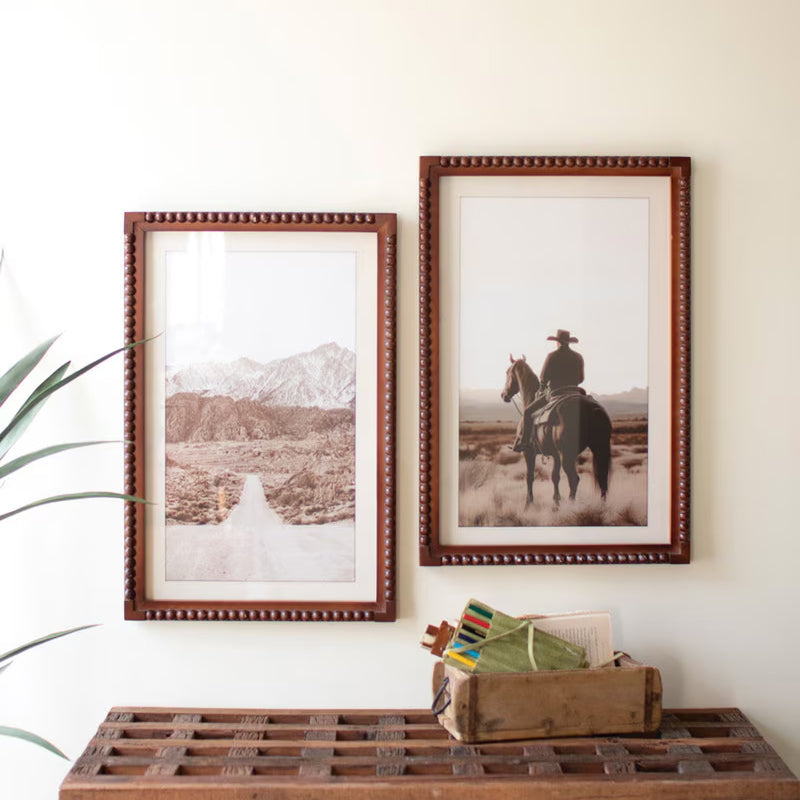 Framed Cowboy & Horse Desert Scene under Glass