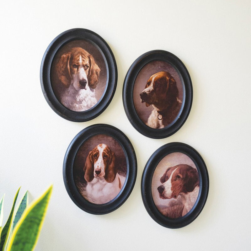 Framed Oval Dog Artwork under Glass