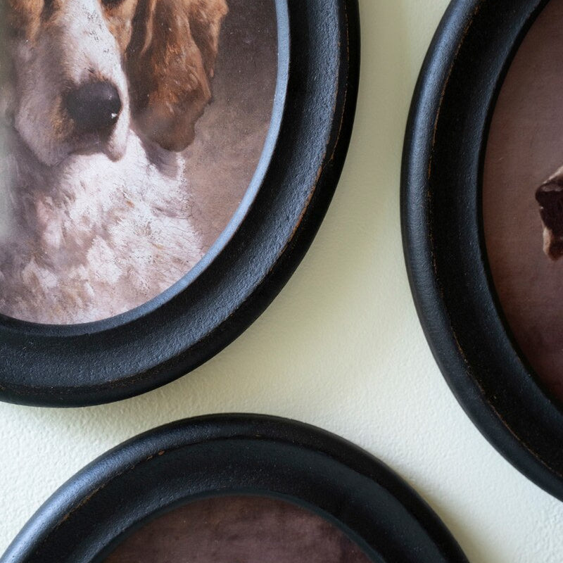 Framed Oval Dog Artwork under Glass