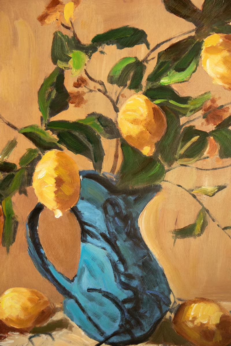 Framed Lemon in a Blue Vase Print
