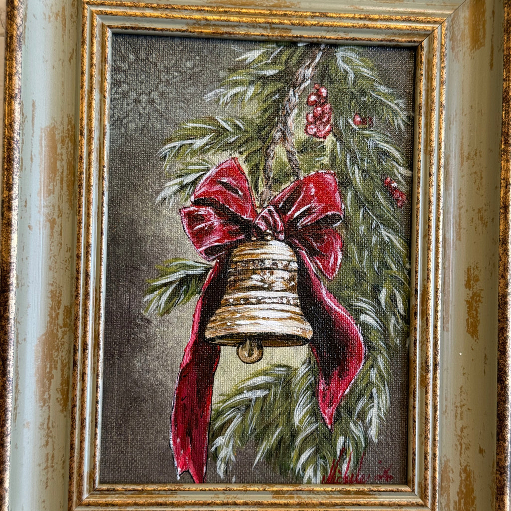 Christmas Bell w/ Red Bow & Berries Hand Painting