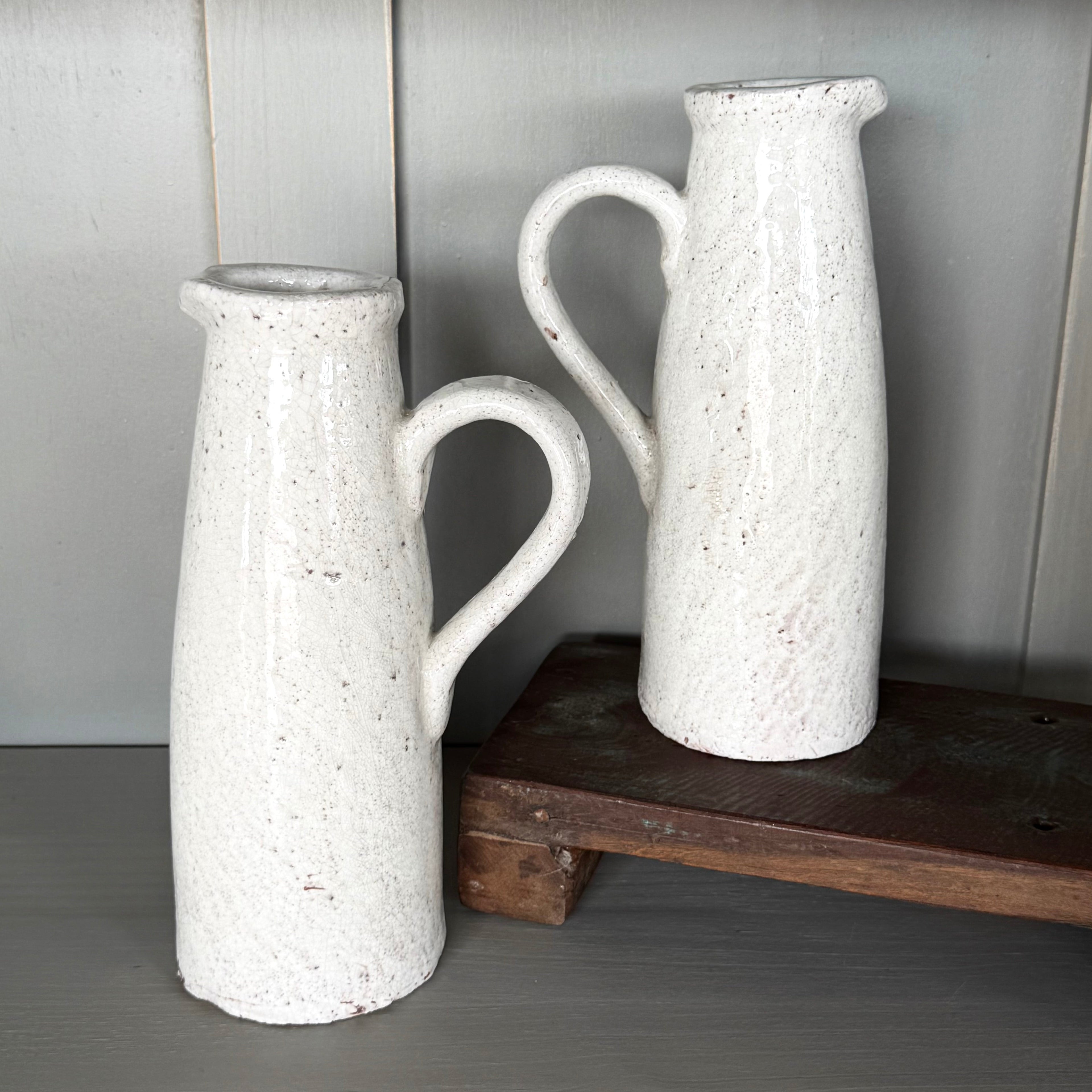 Crackled Ceramic Pitcher Vase in White