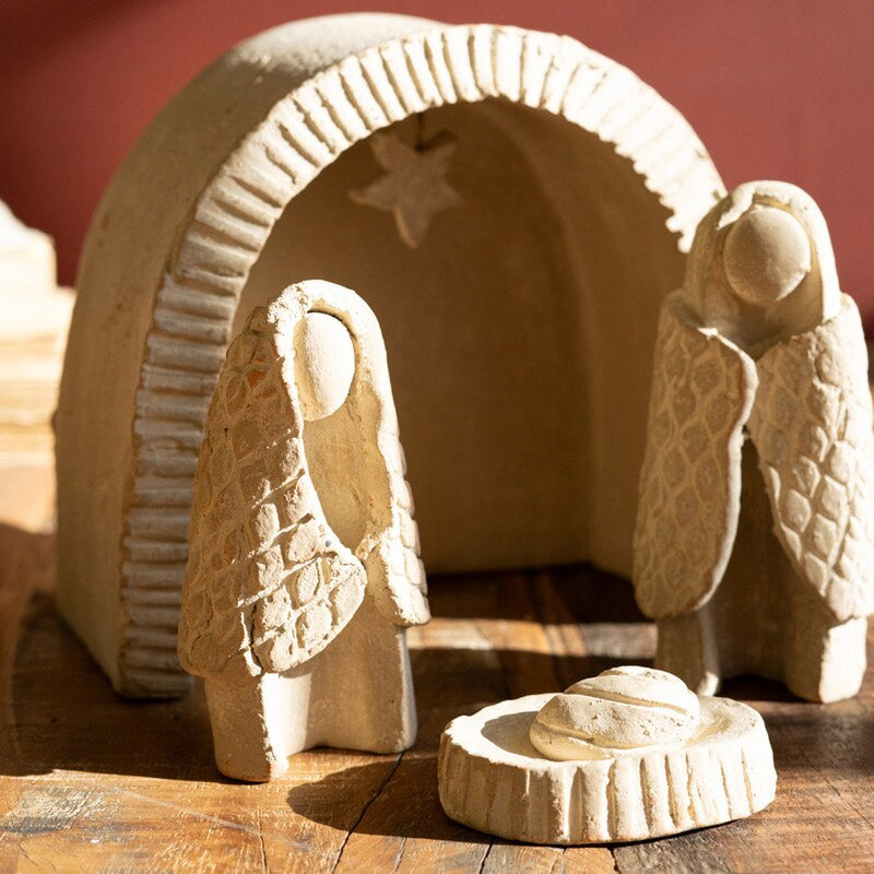 Grey Wash Clay Nativity Set