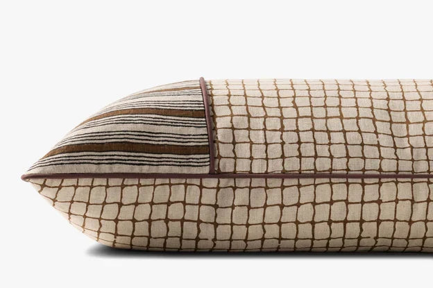 Brown Grid & Stripe Combo Lumbar Pillow by Loloi
