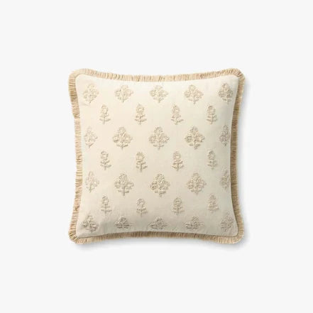 Darla Ivory Floral Fringe Pillow by Loloi