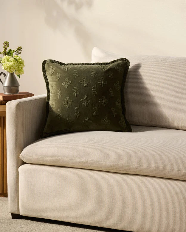 Darla Olive Floral Fringe Pillow by Loloi