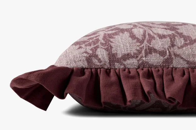 Kathleen Wine Floral Ruffle Edge Pillow by Loloi