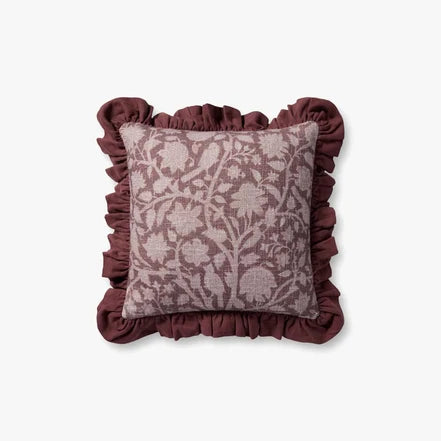Kathleen Wine Floral Ruffle Edge Pillow by Loloi