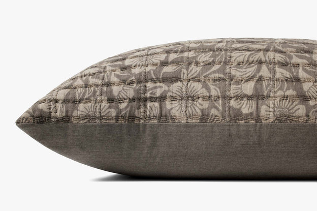 Brown Floral Lumbar Pillow w/ Stitched Detail by Loloi