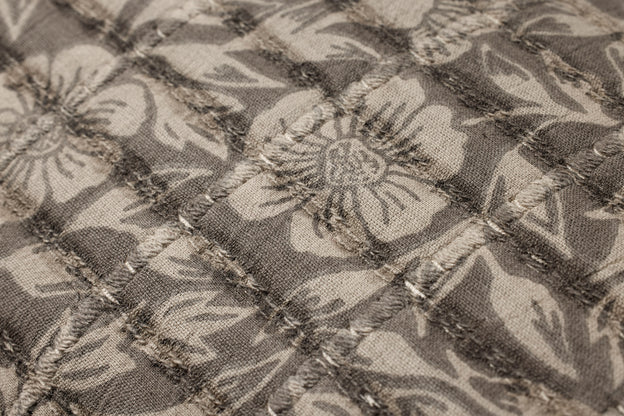Brown Floral Lumbar Pillow w/ Stitched Detail by Loloi