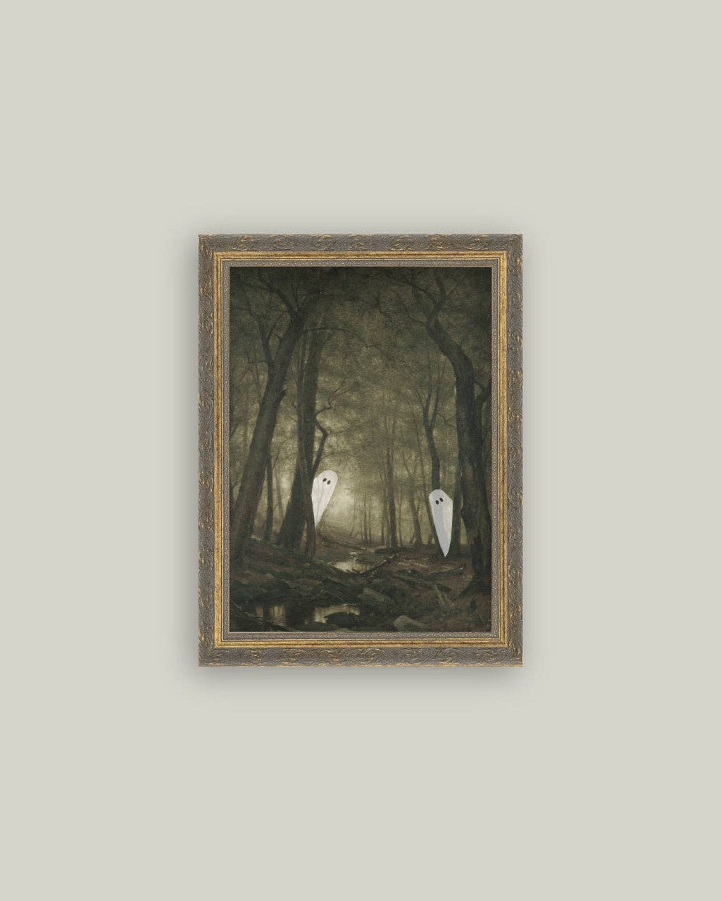 Peeking Ghost Framed Antique Style Art