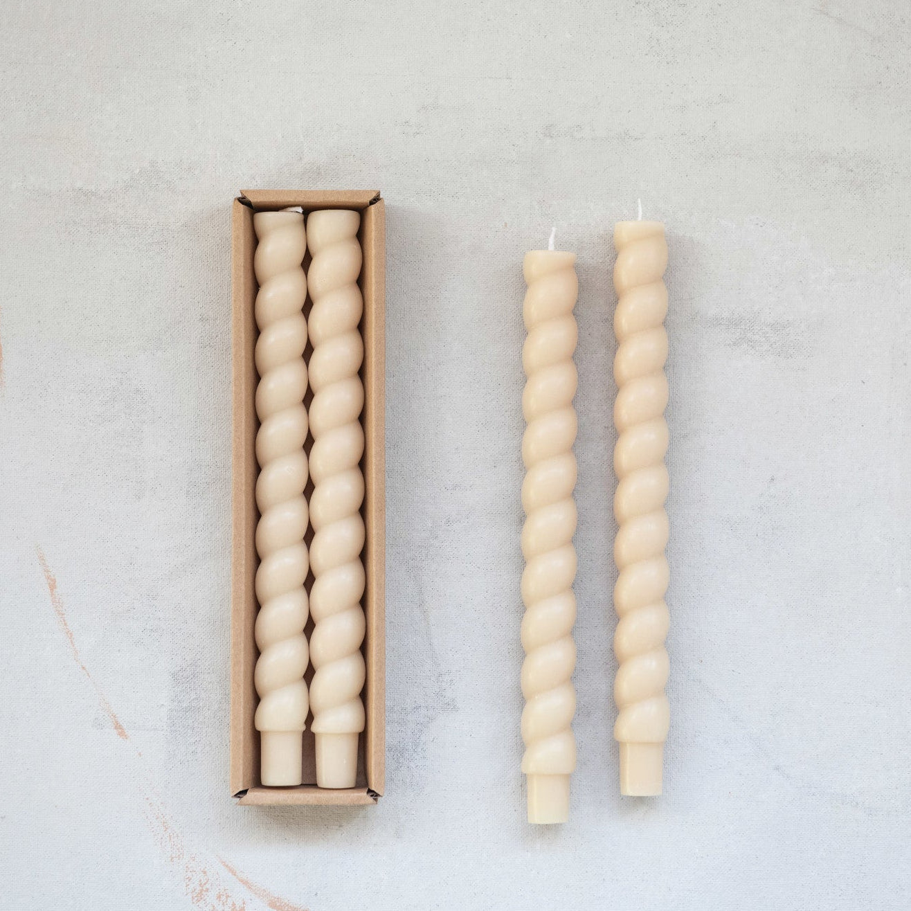 Pair of Unscented Twisted Taper Candles | Cream