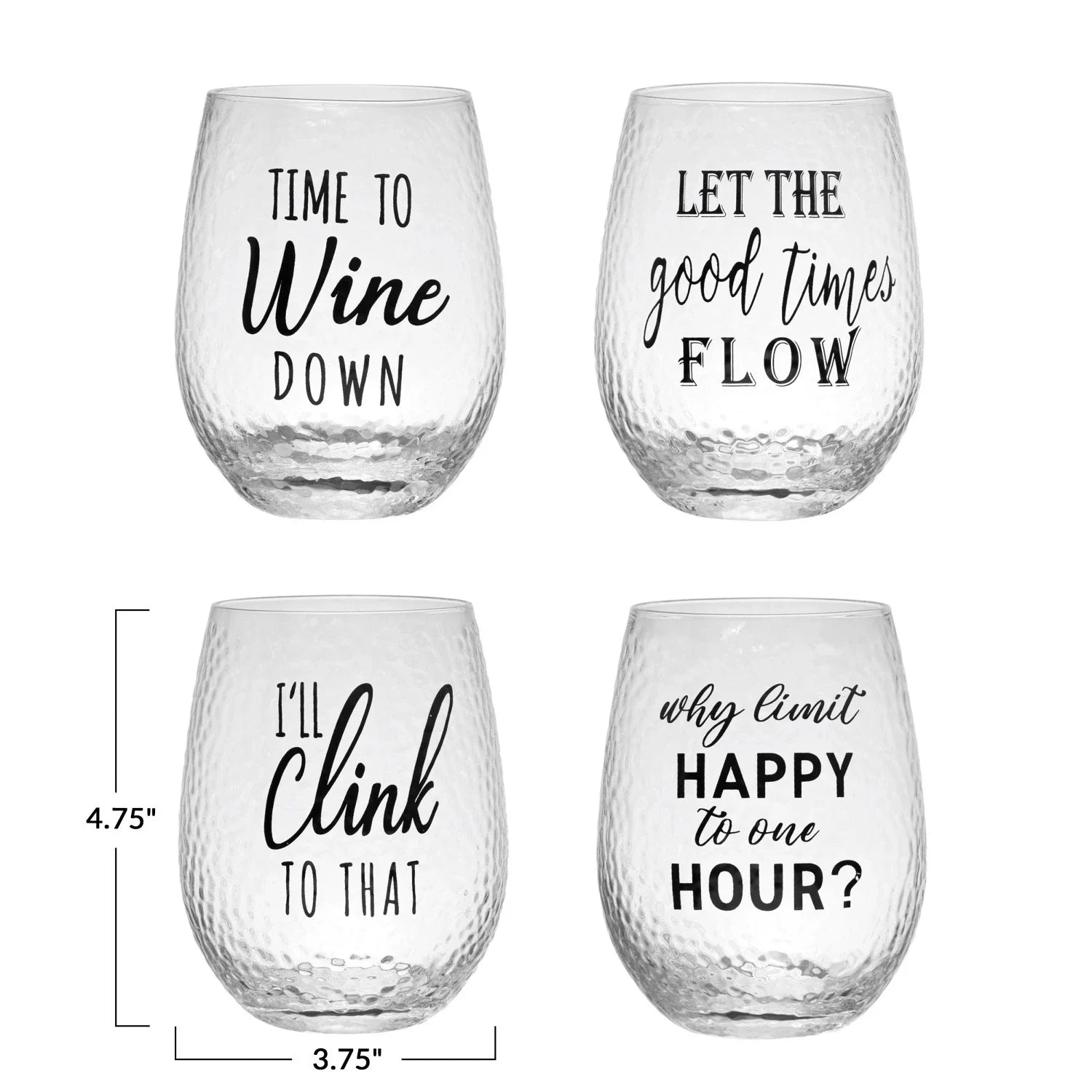 Drinking Glass w/ Happy Hour Sayings