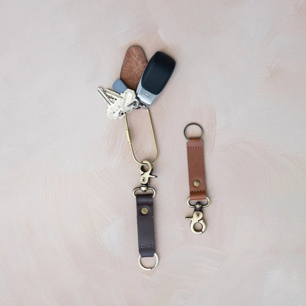Leather and Metal Keychain with Clip
