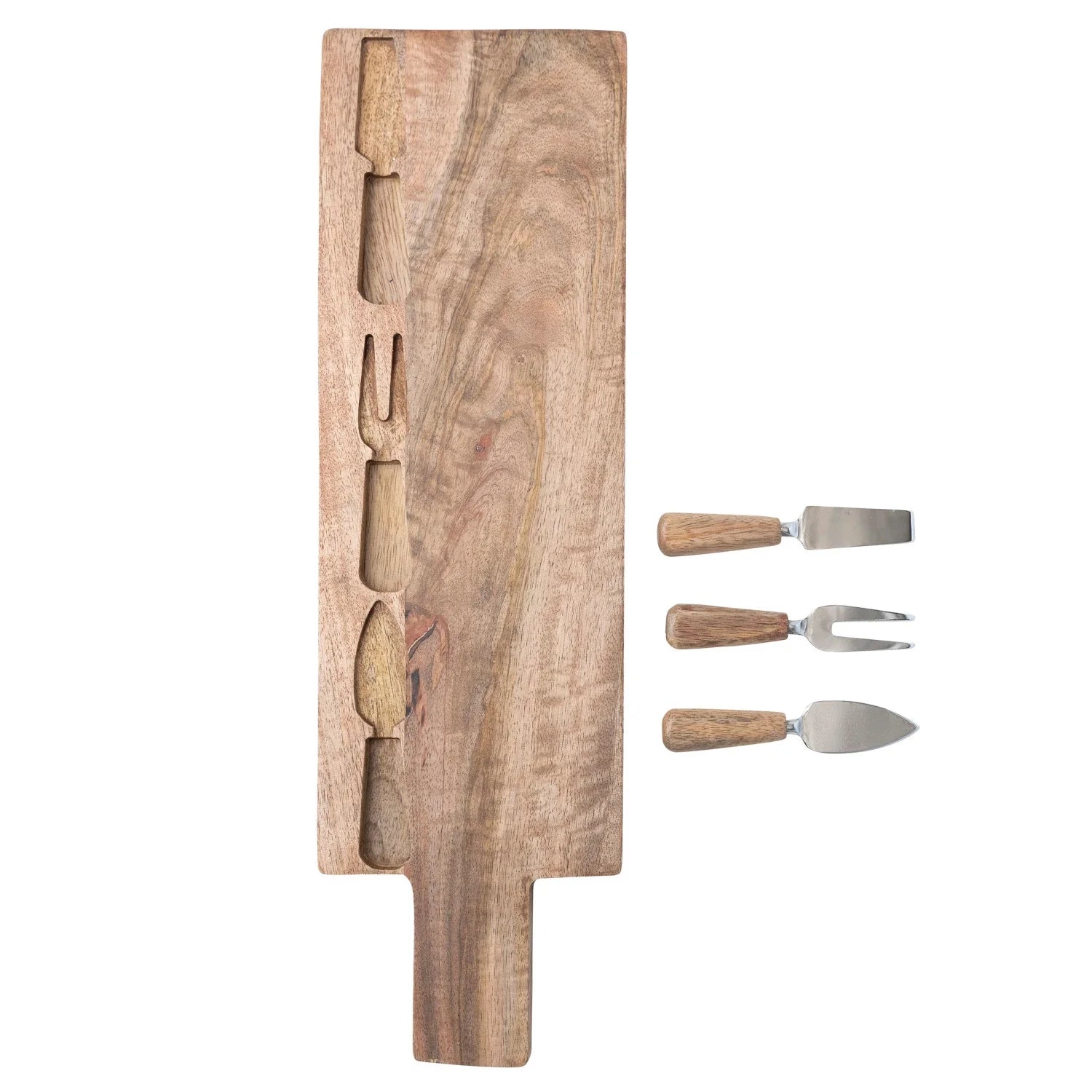 Mango Wood Cheese Cutting Board w/ Handle & Cheese Utensils