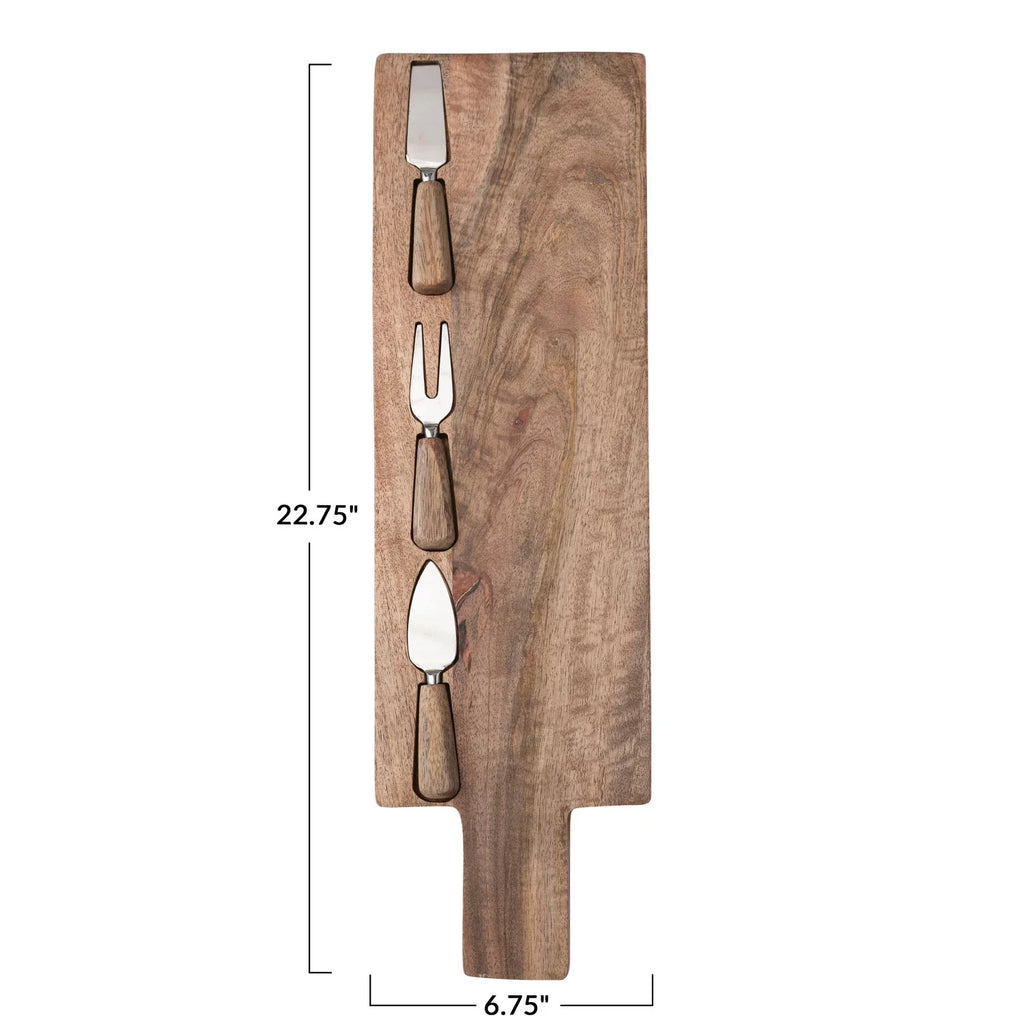 Mango Wood Cheese Cutting Board w/ Handle & Cheese Utensils