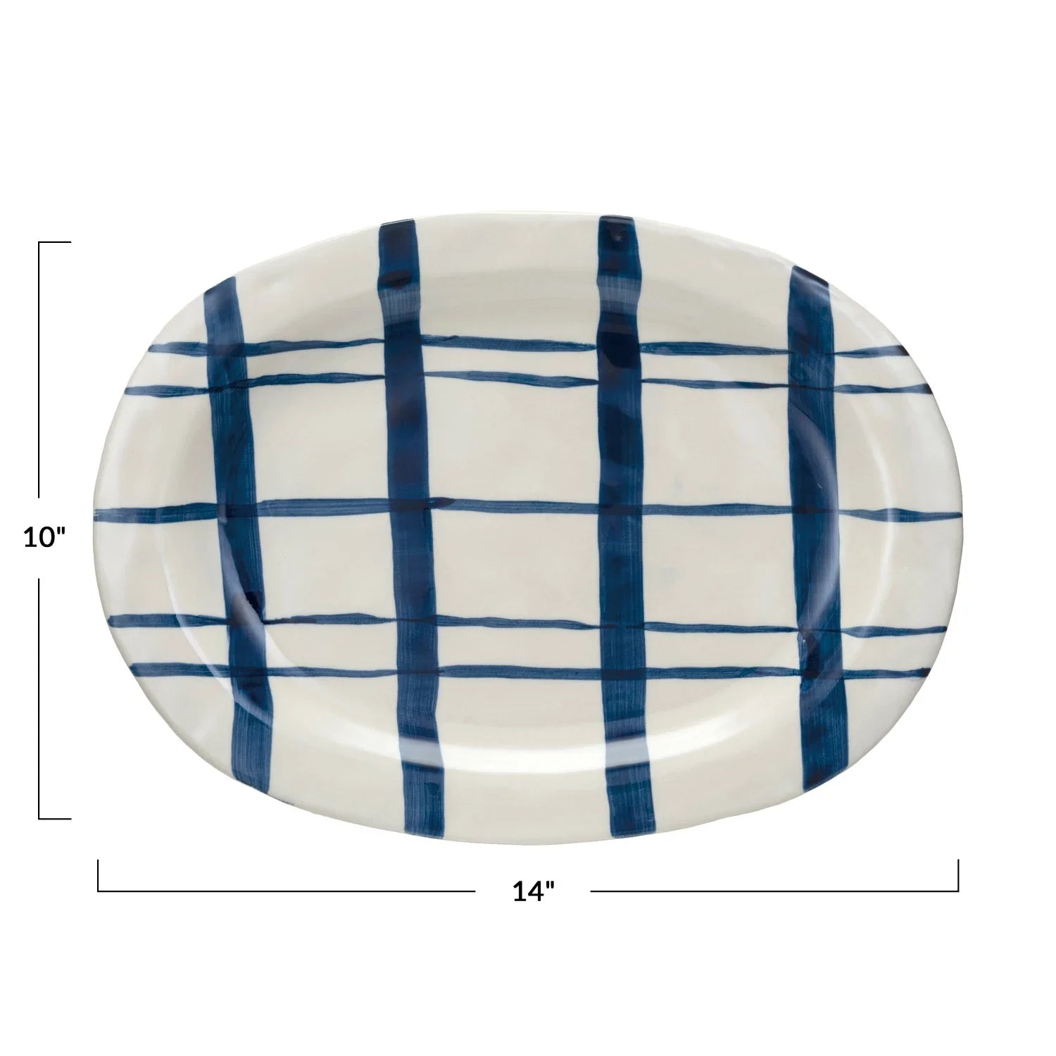 Navy Plaid Hand-Painted Stoneware Platter