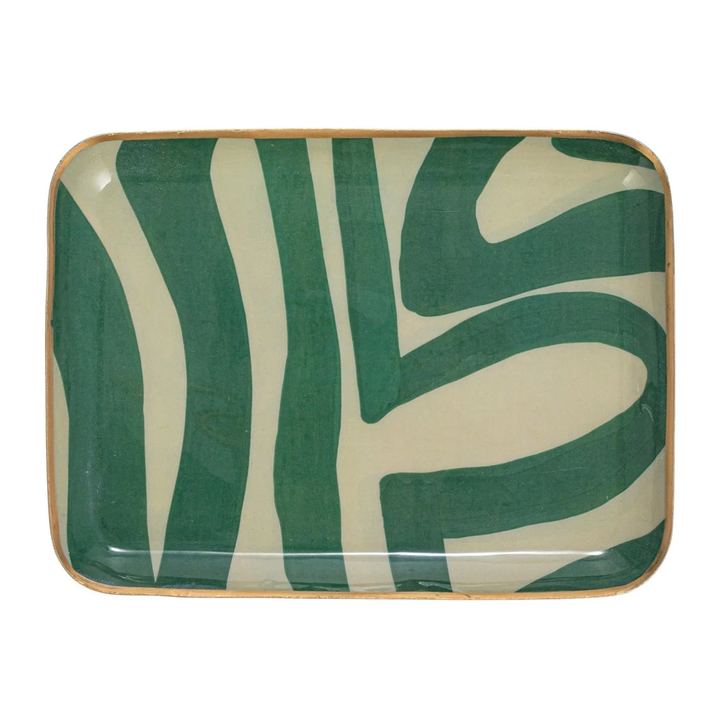 Abstract Print Enameled Metal Trays with Gold Rim