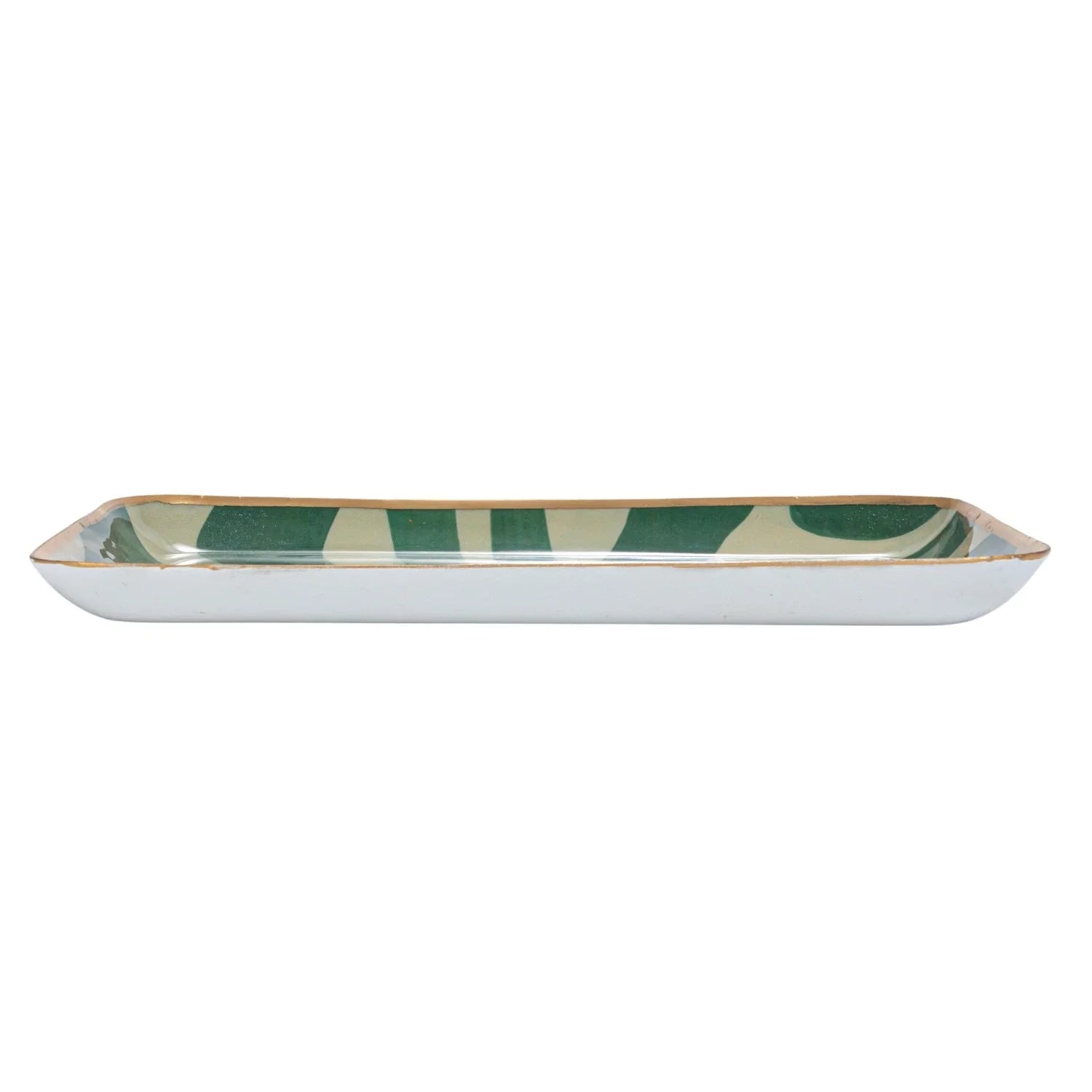 Abstract Print Enameled Metal Trays with Gold Rim