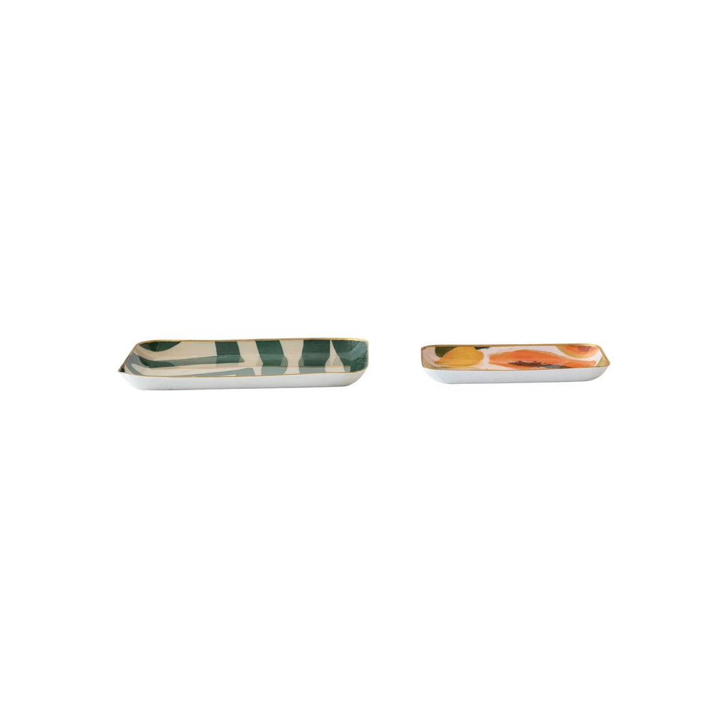 Abstract Print Enameled Metal Trays with Gold Rim