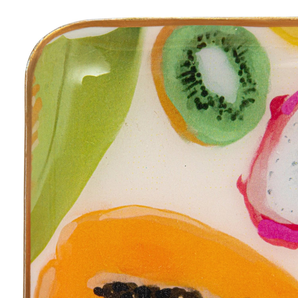 Abstract Print Enameled Metal Trays with Gold Rim